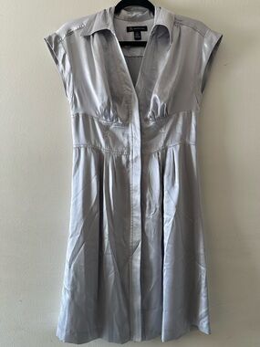 INC International Concepts 100% Silk Silver Cap-Sleeve Midi Shirt Dress